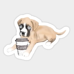 Boxer Dog With Cup Of Coffee Sticker